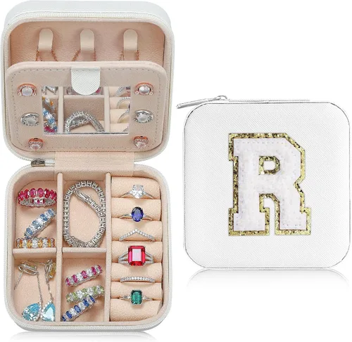 Joyero pequeño para niñas, joyero con inicial de viaje para niñas Caja organizadora de joyas pequeña Joyero de viaje organizador de joyas Mini