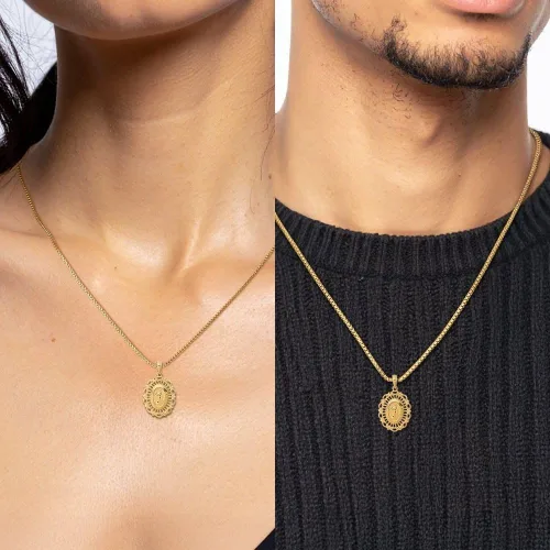 Miniatura 2 de IceCarats Collar con colgante ovalado de oro amarillo de 14 quilates con dije de medalla de Nuestra Señora de los Milagros de la Virgen María