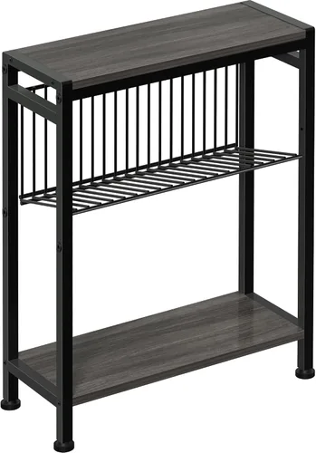 Miniatura 16 de Mesa auxiliar pequeña para espacios pequeños, mesa auxiliar estrecha de 3 niveles con portarevistas, mesita de noche delgada, mesa delgada para Gris