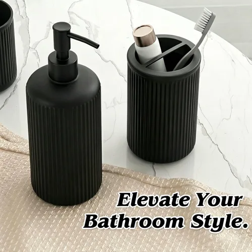 Miniatura 3 de Accesorios de baño verdes 5 piezas con bote de basura (negro, 5 imágenes)