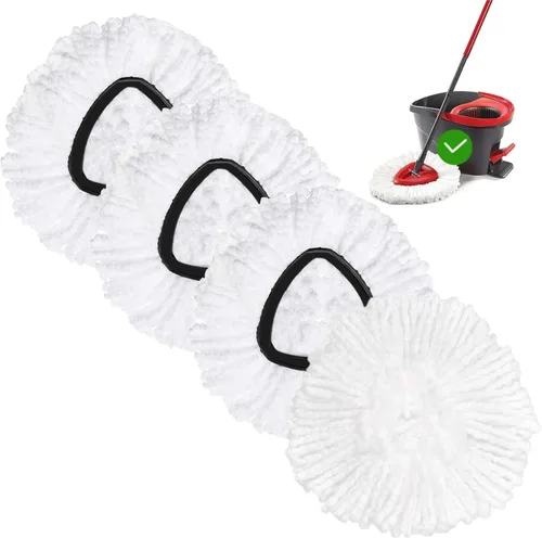 Miniatura 11 de FOOKCIAN Juego de Repuesto para Trapeador Giratorio - 4 Cabezales de Microfibra, Base, Mango de 30-58'' Compatible con OCedar EasyWring - Blanco