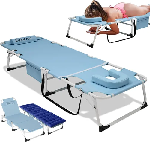 Miniatura 11 de DoCred Sillón plegable, 5 posiciones, ajustable, plegable, cama para dormir, tumbona, tumbona, perfecta para tomar el sol, campamento, piscina