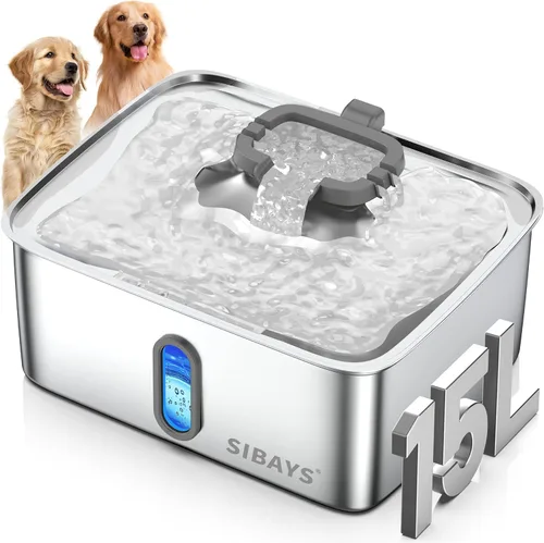 Miniatura 9 de SIBAYS Fuente de agua grande para perros de 4 galones/15 L, fuente de agua para mascotas de acero inoxidable con ventana de nivel de agua y luz LED