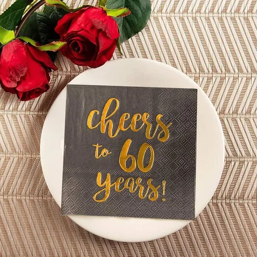 Miniatura 3 de BLUE PANDA Servilletas de cóctel con texto en inglés «Cheers to 60 Years» – Servilletas de fiesta de 60 cumpleaños – Decoración de 60 aniversario
