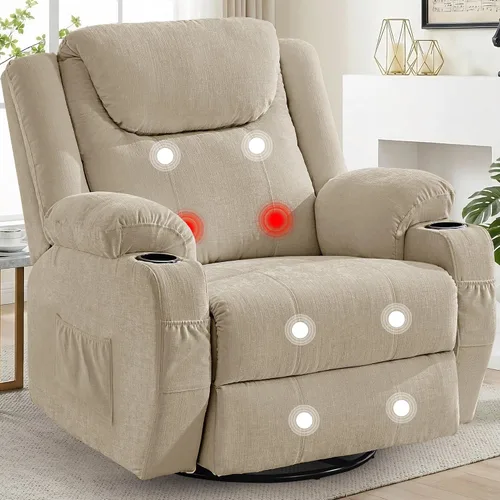 Miniatura 10 de Korser Silla reclinable de gran tamaño, reclinable giratorio de 360° para adultos, silla reclinable giratoria con calor y masaje, reclinable manual