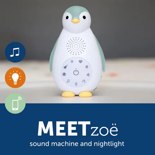Miniatura 6 de ZazuKids - Máquina de sonido portátil y luz nocturna, chupete de sonido azul con altavoz Bluetooth, diseño de pingüino Zoe, para bebés y niños