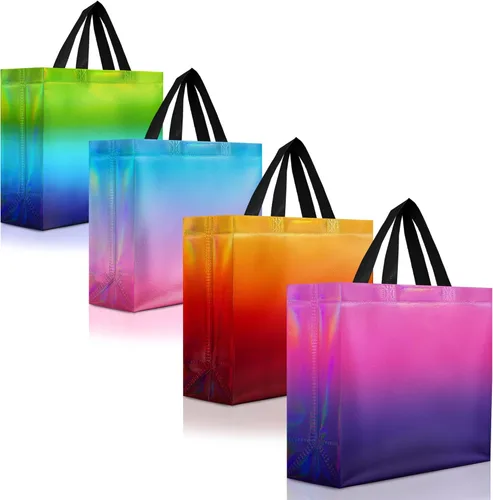 Miniatura 9 de Nush Nush Juego de 12 bolsas de regalo medianas degradadas – 4 impresionantes y brillantes bolsas de regalo reutilizables con asas – Bolsa de regalo
