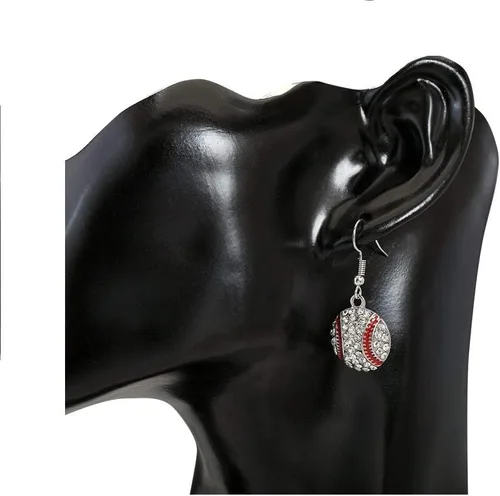 Miniatura 3 de Aretes colgantes de esmalte de cristal de béisbol y softball para niñas