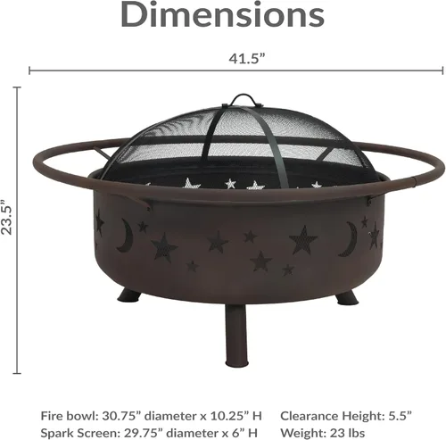 Miniatura 7 de Sunnydaze Cosmic - Hoguera grande para exteriores de 42 pulgadas, hoguera de leña para patio exterior, patio trasero, cubierta, acero, rejilla