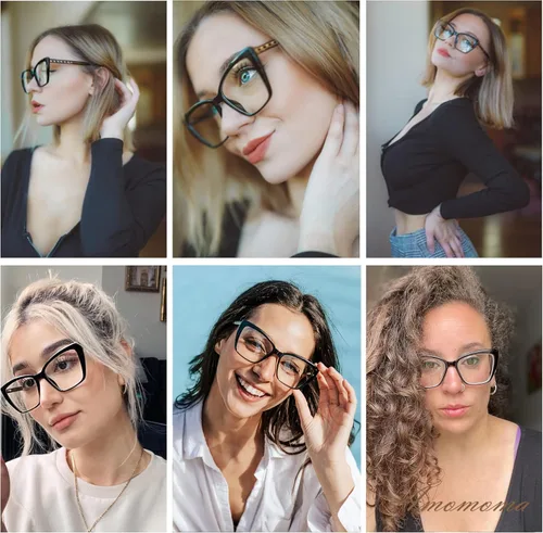 Miniatura 2 de AMOMOMA Trendy TR90 Gafas de Lectura Grandes con Filtro de Luz Azul para Mujeres, Elegantes Gafas Cuadradas Tipo Ojo de Gato AM6031 0c1.negro