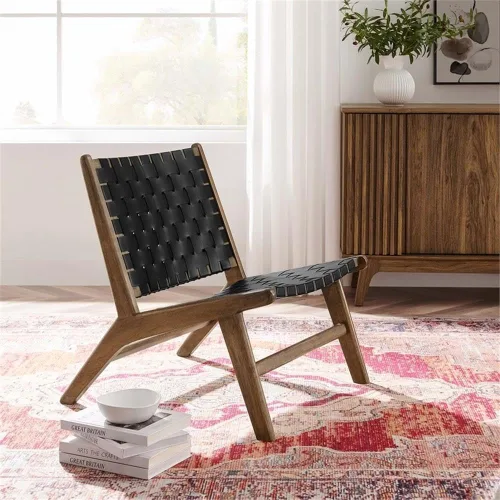 Miniatura 2 de Modway Saoirse - Sillón decorativo de madera de imitación en color negro nogal Cuero sintético negro nogal