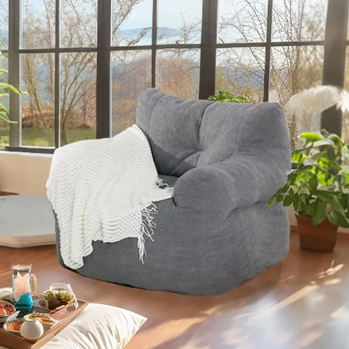 Miniatura 4 de DKLGG Puf para adultos, puf gigante con relleno incluido, de piel sintética, sofá de espuma viscoelástica, con reposabrazos para sala de estar, Gris
