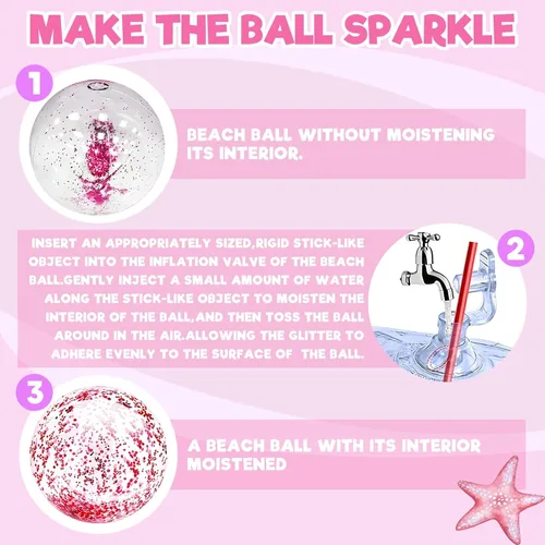 Miniatura 4 de Paquete de 12 pelotas inflables de playa de 16 pulgadas con purpurina rosa, juguetes para piscina, playa, fiesta de verano en la piscina - Juego