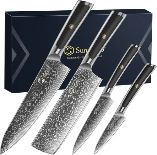 Miniatura 9 de Sunnecko Juego de Cuchillos de Cocina Damascus de 3 Piezas, Juego de Cuchillos de Chef Afilados Juegos de Cuchillos de Cocina Profesionales Full