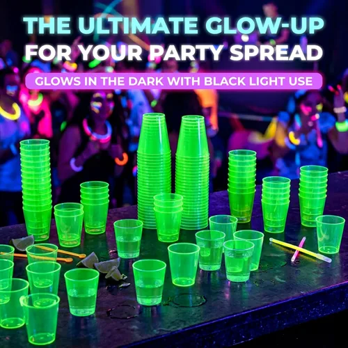 Miniatura 8 de Party Essentials Vasos de plástico duro de 2 onzas, verde neón, 50