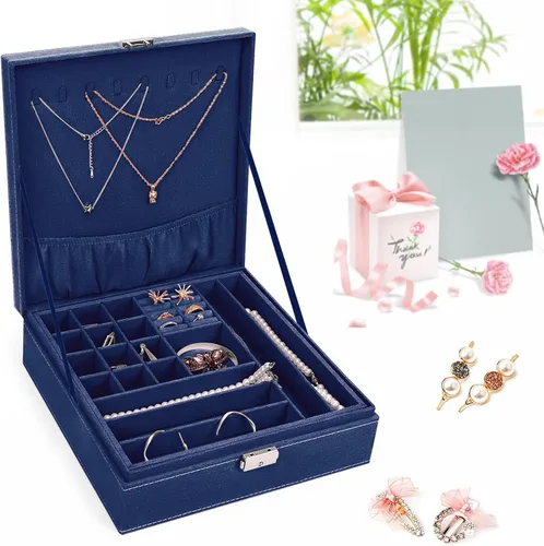 Miniatura 15 de MOSISO Joyero, organizador de almacenamiento de joyas, apilable, de doble capa, con bloqueo, para mujeres, collar, aretes, pulsera, anillo y broche
