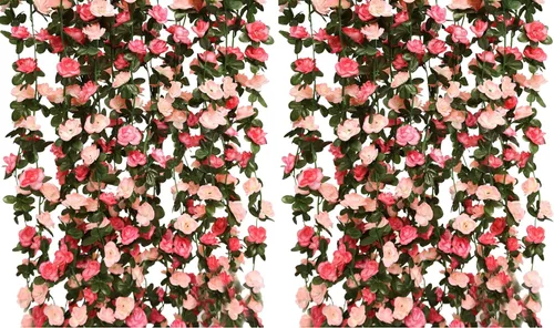 Miniatura 8 de PARTY JOY 8 piezas 65.6 pies Guirnalda de Flores, Vid de Rosa Falsa Flores Artificiales Guirnalda de Hiedra Rosa Colgante para Decoración de Pared
