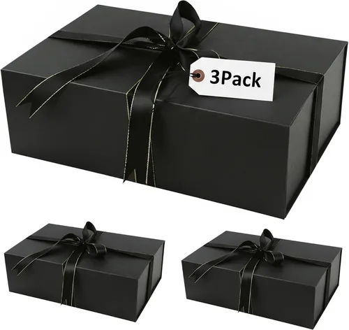 Miniatura 11 de YINUOYOUJIA Caja de regalo grande de color negro de 14 x 9 x 4.5 pulgadas, cajas de regalo con tapa de cierre magnético, cinta y tarjeta, caja