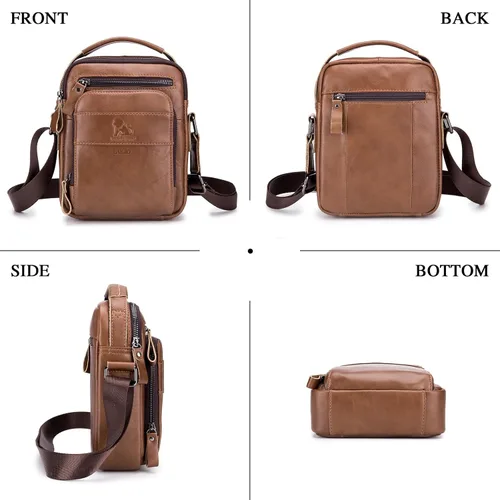 Miniatura 3 de BAIGIO Bolso de mensajero pequeño de cuero genuino para hombre, bolso de hombro para Ipad, bolso cruzado para hombre, bolso de viaje de negocios
