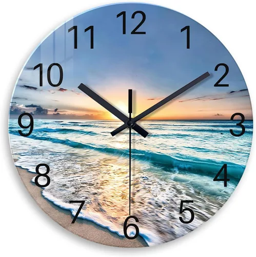 Miniatura 11 de Reloj de pared de playa con pilas, reloj de pared de vidrio de 12 pulgadas, analógico, sin tictac, relojes de pared azules para dormitorio, sala