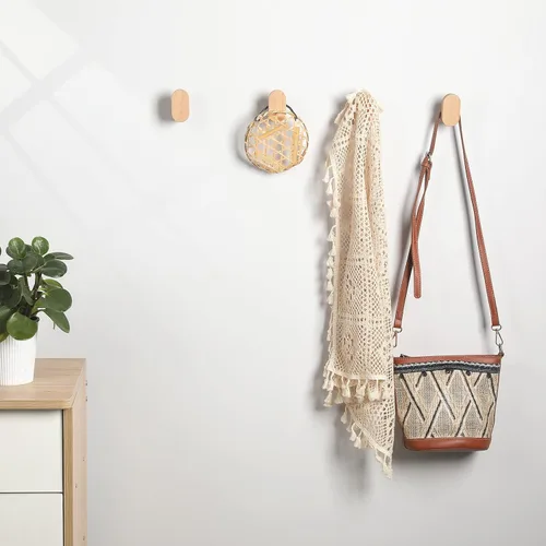 Miniatura 7 de Ganchos de pared de madera, modernos y minimalistas montados en la pared, perchero de madera natural para colgar sombrero, toalla, bata, bolsa