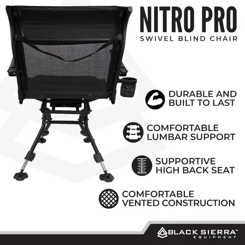 Miniatura 8 de Silla Giratoria de Caza Black Sierra XL – Asiento Ciego Silencioso de Servicio Pesado 360° que Soporta 300 libras, Reposabrazos Acolchados, Pies