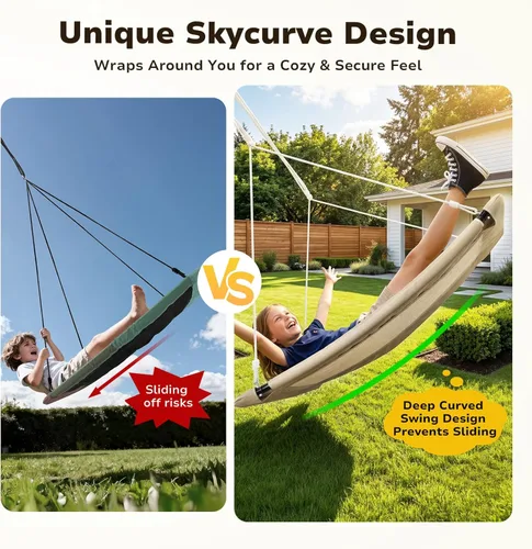 Miniatura 4 de Trekassy Columpio de árbol de plataforma Skycurve de 700 libras y 60 pulgadas para niños y adultos, tela de textileno resistente al desgaste con 2