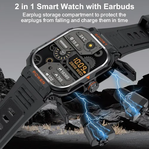 Miniatura 2 de Reloj inteligente con auriculares para hombre, pantalla HD de 2.01 pulgadas, reloj militar para responder/hacer llamadas, rastreador de fitness