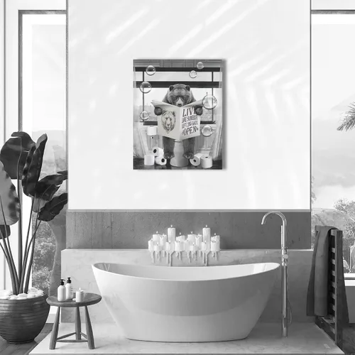 Miniatura 3 de Lienzo decorativo de osos divertidos para pared, cuadros en blanco y negro, decoración de pared de baño, oso sentado en el inodoro, lectura