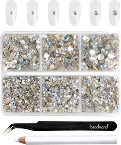 Miniatura 8 de BEADSLAND 4300 piezas de diamantes de imitación con parte plana, diamantes de imitación transparentes para uñas, gemas de cristal redondas