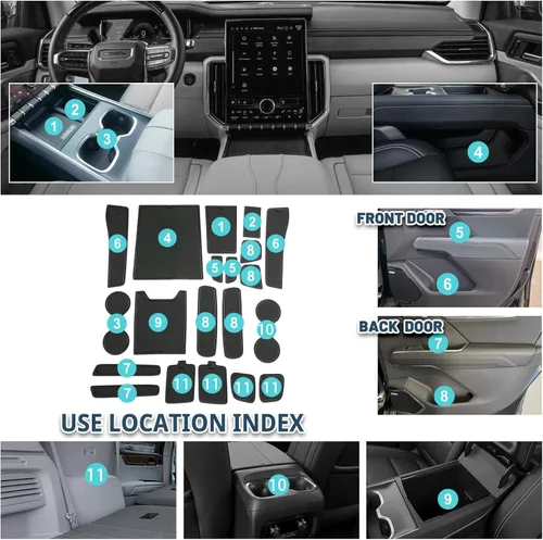 Miniatura 2 de Alfombrillas de ranura de puerta Acadia 2025 2026 para accesorios GMC Acadia 2026, alfombrillas de goma interior antideslizantes, forro de consola
