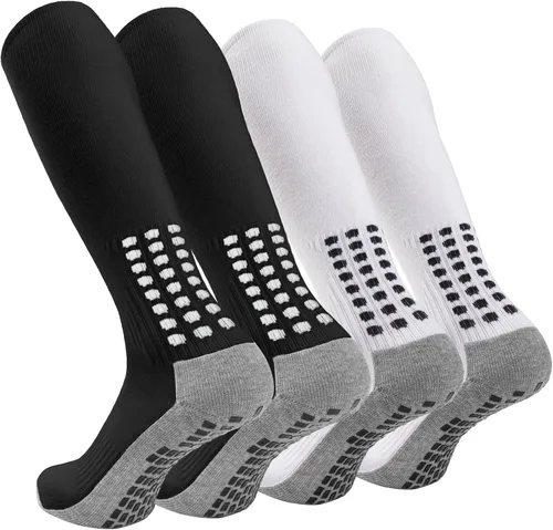 Ultrafun 4 pares de calcetines de fútbol hasta la rodilla, antideslizantes, para fútbol, béisbol, multideporte, almohadilla de agarre para hombres y