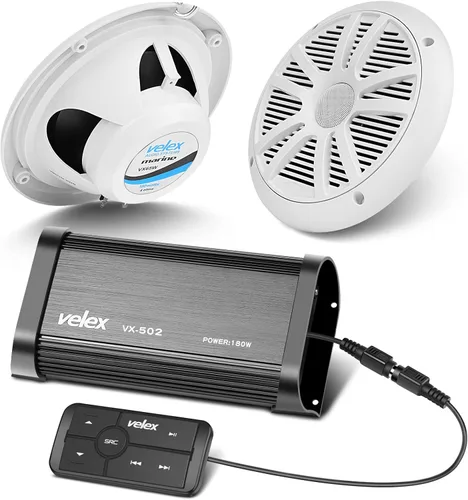Miniatura 5 de velex Paquete de altavoces con amplificador Bluetooth marino..