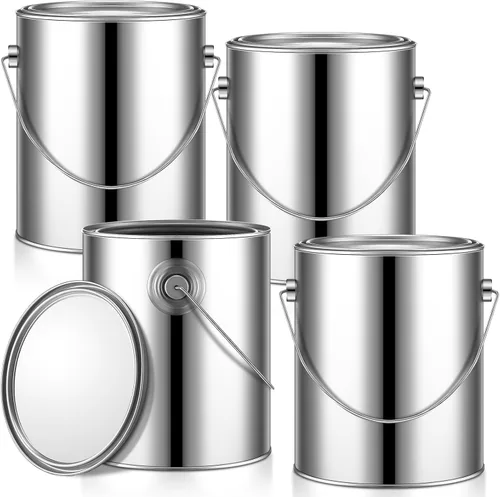 Uiifan 4 latas de pintura vacías de 1 galón con tapas, cubos de pintura de metal con asa para barniz, manualidades, almacenamiento de suministros de