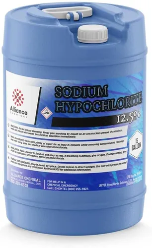 Solución de hipoclorito de sodio 12.5% - Tambor de 15 galones - Alta pureza para limpieza de piscinas, tratamiento de agua y aplicaciones más
