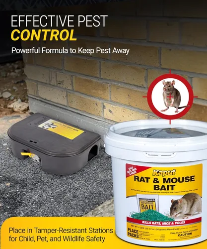 Miniatura 6 de Cebo para ratas y ratones Kaput - Fórmula efectiva de warfarina para el control de roedores - Bajo nivel de toxicidad, seguro para mascotas y vida
