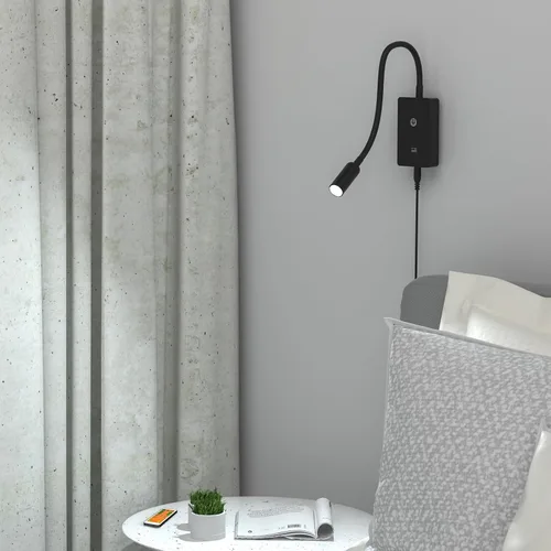 Miniatura 6 de Lámpara LED de noche montada en la pared con cuello de cisne flexible, control remoto, montaje en pared, luz LED de punto de lectura para Negro
