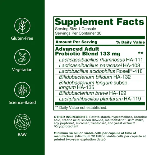 Miniatura 2 de Flora - Probiótico Advanced Adult Blend, siete cepas específicas para personas mayores, sin gluten, probiótico crudo con 34 mil millones de células