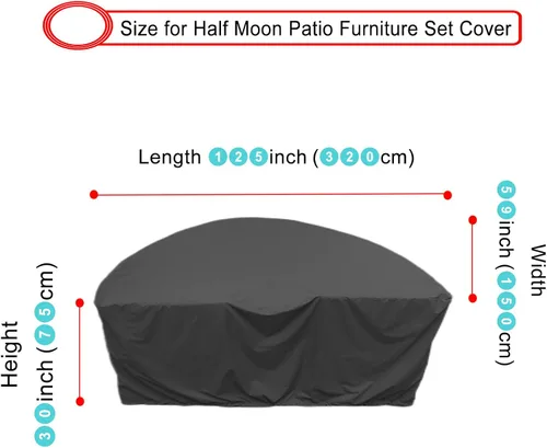 Miniatura 2 de Juego de fundas para muebles de patio de media luna, cubierta modular de media luna para exteriores, impermeable, semicírculo con cordón y correa