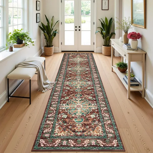 Miniatura 47 de U'Artlines Alfombra de Área Bohemia Lavable, 2x3 Pequeña Suave Antideslizante Vintage Felpudo para Puerta Frontal Interior Alfombra Verde