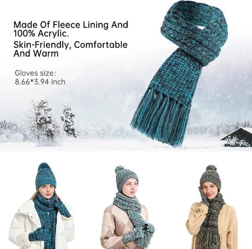 Miniatura 5 de Honnesserry Conjunto de bufanda y guantes para pantalla táctil para mujer, gorro de calavera, bufandas de cuello con forro polar