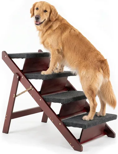 Miniatura 10 de MEWANG - Escaleras de madera para mascotas/escalones para mascotas, escaleras plegables 2 en 1 y rampa para camas y autos, escalera portátil