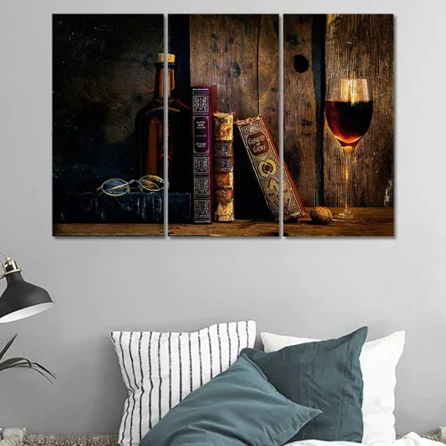 Miniatura 59 de Obra de arte para paredes del hogar, 3 paneles de letras de vino tinto, pinturas de corcho, impresiones HD, arte de pared de corcho de vino sobre