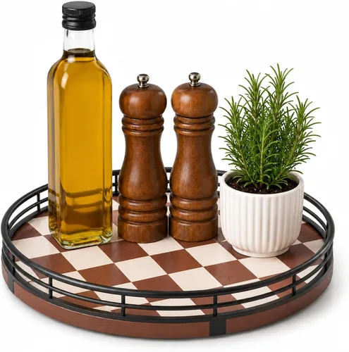 Miniatura 69 de Marble Lazy Susan - Tocadiscos para mesa, bandeja redonda de mármol de grano de madera antigua de 10 pulgadas para mesa de comedor, encimera de Negro