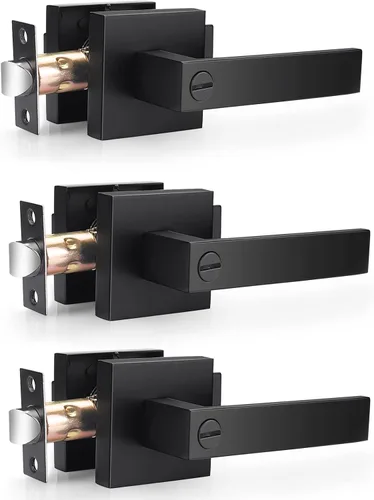 Miniatura 12 de Probrico Manijas de Puerta Negras Planas de Servicio Pesado Palancas Cuadradas de Privacidad para Puertas Interiores Manijas de Puerta para Negro