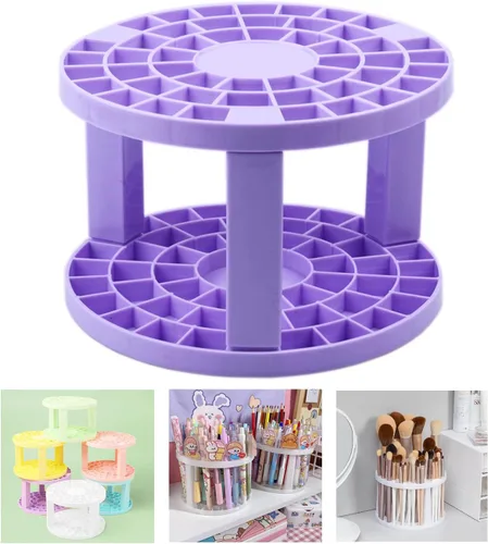 Miniatura 9 de Soporte redondo de plástico para pinceles y organizador de 50 agujeros, organizador de pintura acrílica para manualidades y brochas de maquillaje