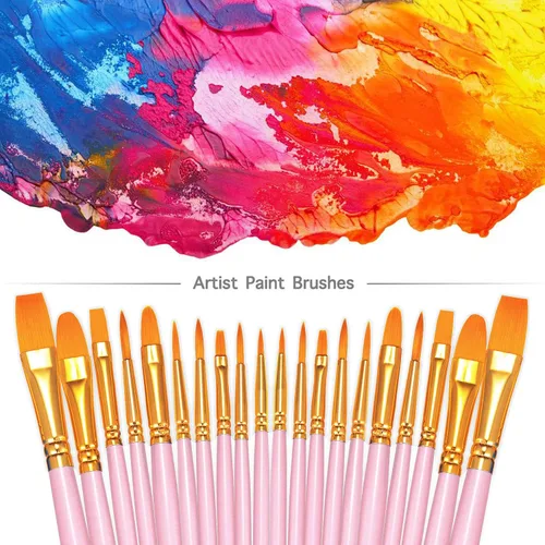 Miniatura 2 de BOSOBO Juego de pinceles de pintura, 2 unidades, 20 piezas de punta redonda puntiaguda de nailon para artistas del cabello acrílico para acuarela al