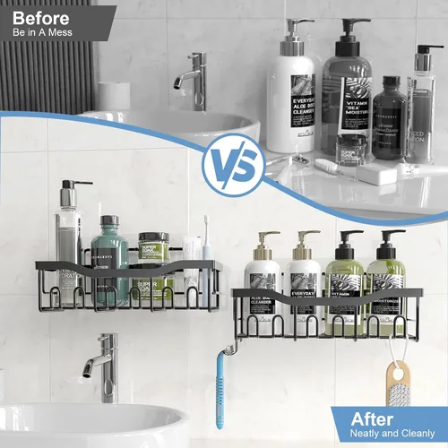Miniatura 2 de Organizador de ducha de 6 estantes, organizador de baño autoadhesivo, sin taladros y de secado rápido, estante de ducha de acero inoxidable