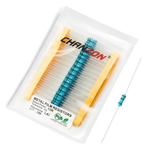 Miniatura 57 de Chanzon - 100 resistencias de película metálica 1/2 W (0.5 W) 10 Ω ohmios ±1% de tolerancia 10R MF, resistencias de agujero pasante con limitación