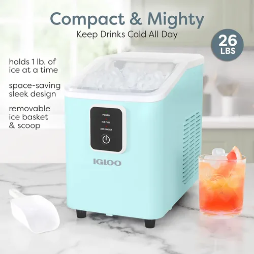 Miniatura 2 de Igloo Máquina de hielo de encimera autolimpiante, compacta y portátil, crea 26 libras por día, 8 piezas listas cada 7-8 minutos, incluye pala
